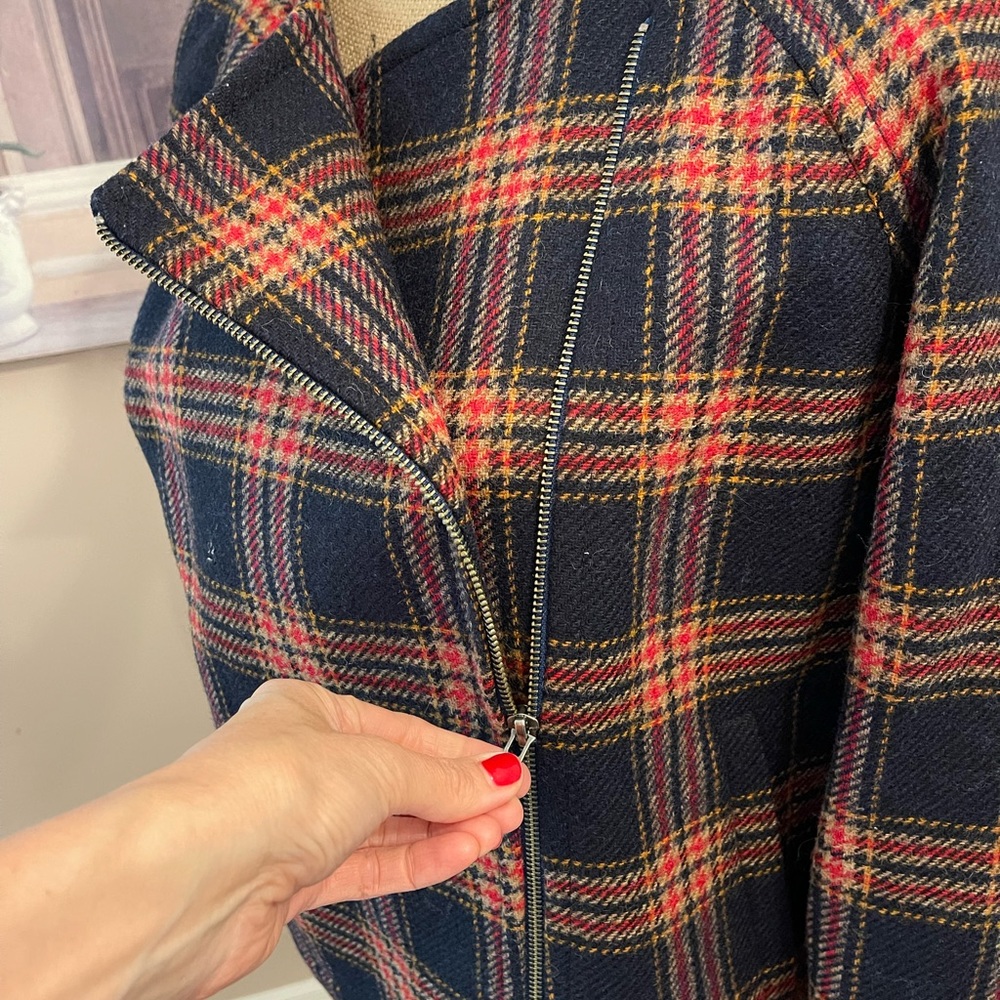 Brooks Brothers plaid jacket with asymmetrical zipper